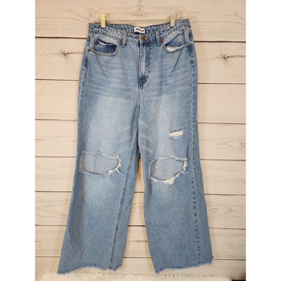 Abound Women's 100% Cotton Wide Leg Light Wash Distressed Denim Jeans Size 32 - Picture 1 of 7